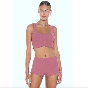 INDAH BODY Ribbed Knit Lounge Set - Ama Shorts & Luca Cropped Tank in Rose - O/S